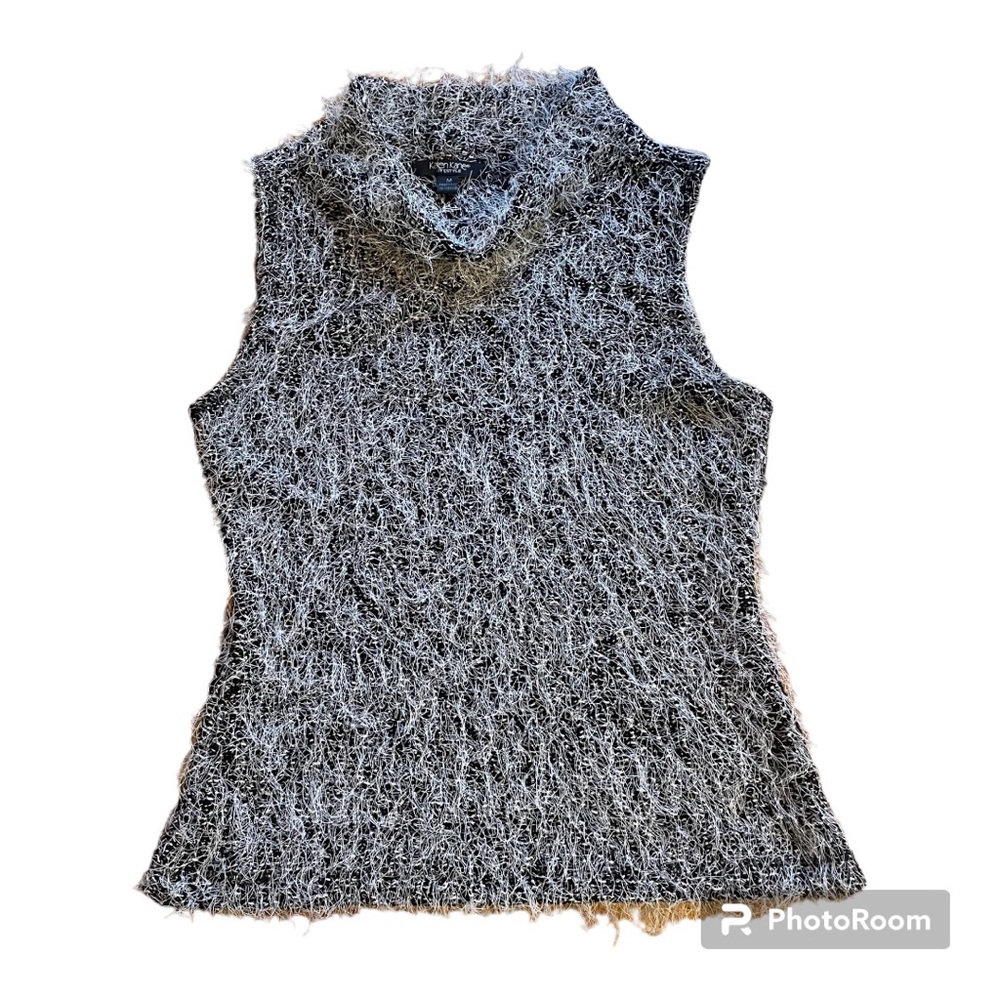 Karen Kane - sleeveless sweater - black with white eyelash fuzz - size M - EUC